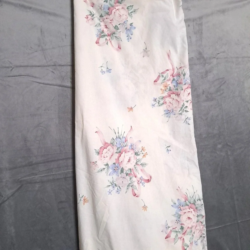 Springmaid Fitted Bed Sheet Twin Pink Floral Ribbon Vintage No Iron Percale